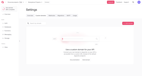 Settings - Appwrite screen