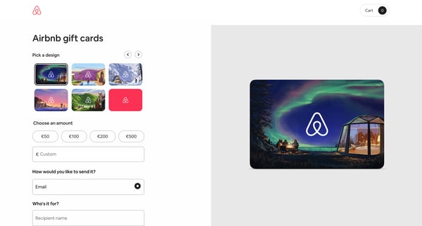 Airbnb gift cards screen