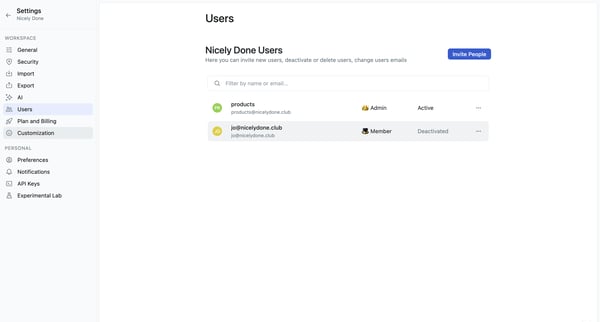 Users | Fibery screen