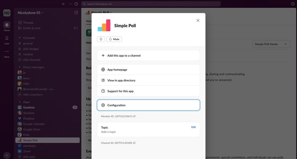 Simple Poll DM - Nicelydone 01 - 1 new item - Slack screen
