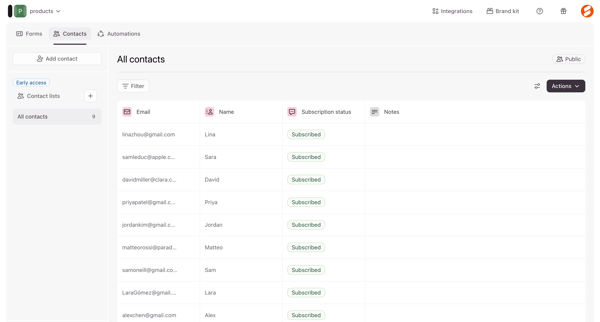 Typeform - Contacts screen