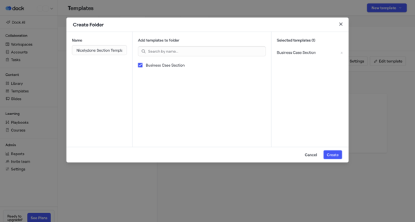 Template Sections · Dock screen