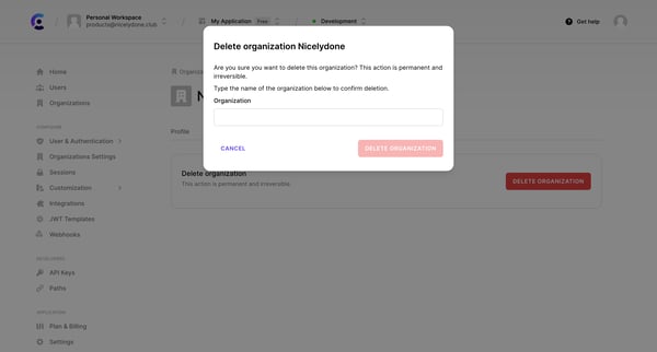 Dashboard | Clerk.com screen