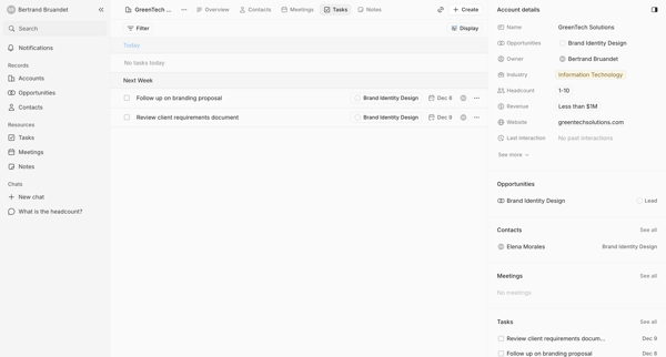 Tasks screen
