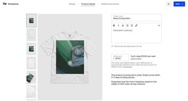 Product details – Create a new product – Fourthwall screen