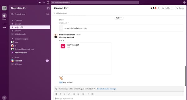 project-01 Channel - Nicelydone 01 - Slack screen