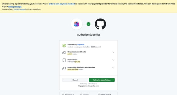Authorize application screen