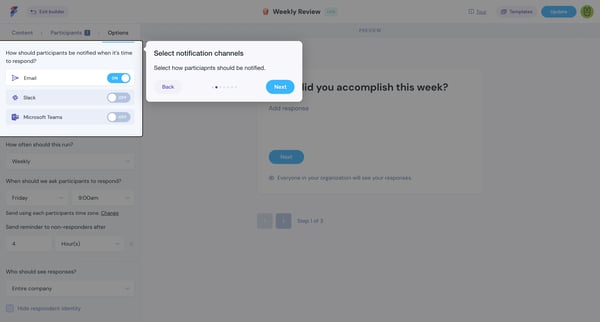 Check-in - Builder screen