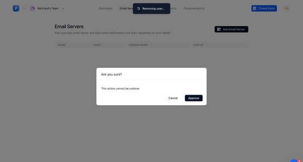 Email Servers screen