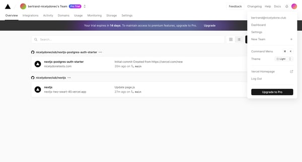 Dashboard – Vercel screen