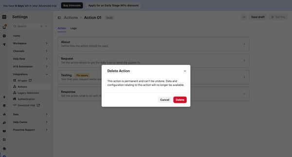 Action Builder | Nicelydone  Intercom screen
