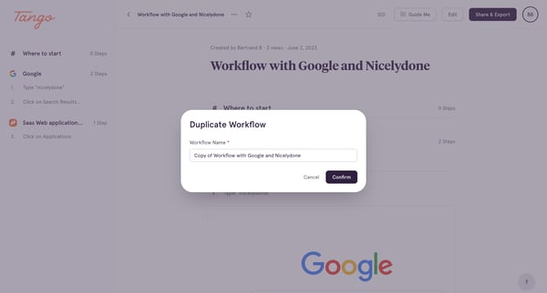 Workflow with Google and Nicelydone screen