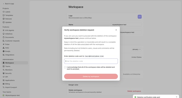 Workspace screen