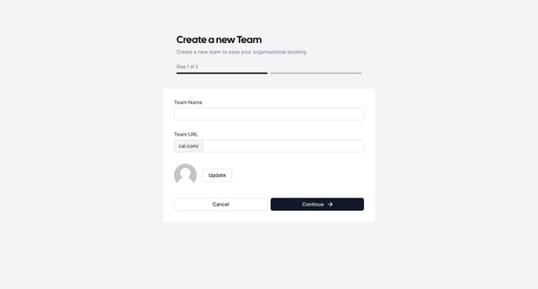Create a new Team screen