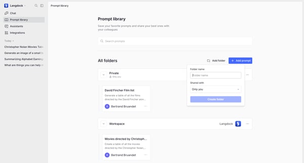 Prompt library screen