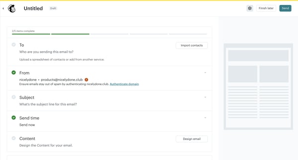 Edit email | Mailchimp screen