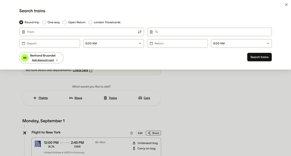 Flight to New York — TravelPerk screen