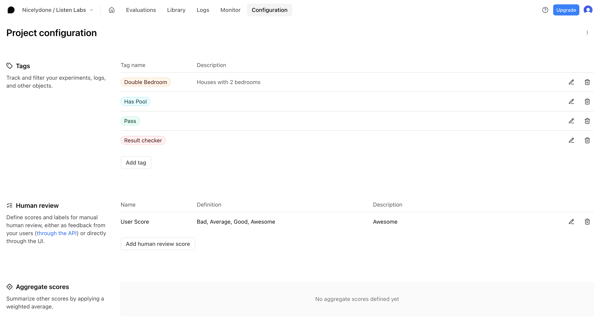 Configuration - Listen Labs - Braintrust screen