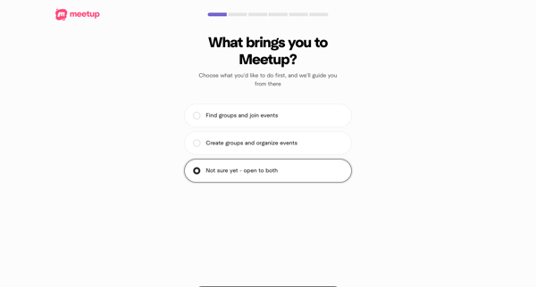Welcome | Meetup screen