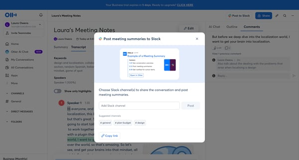 Lauras Meeting Notes - Otter.ai screen