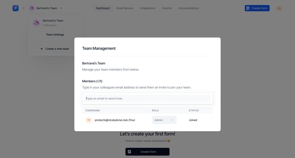 Formcarry Dashboard from Formcarry