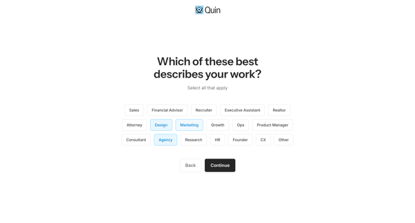 Get Started | Quin screen