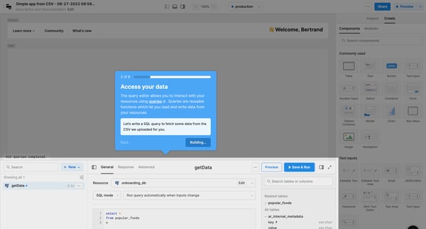 Simple app from CSV - 08-27-2022 095656 | Editor  Retool screen
