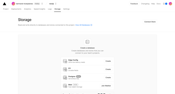 Storage – Dashboard – Vercel screen