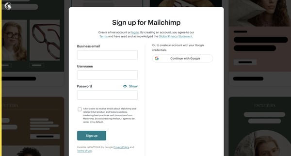 Sign Up for Mailchimp screen