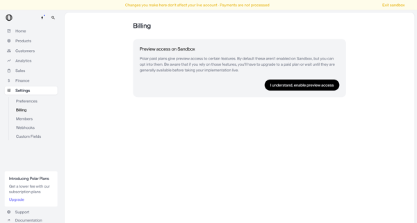Billing Settings | Nicelydone | Polar screen