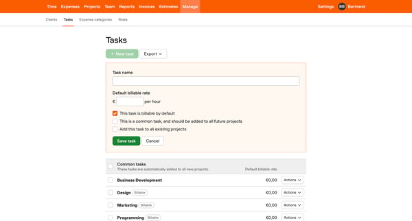 Manage – nicelydone – Harvest screen