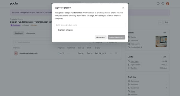 Podia Design Fundamentals From Concept to Creation screen