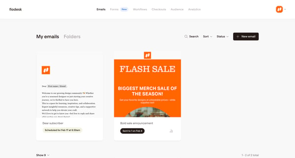My emails | Flodesk screen