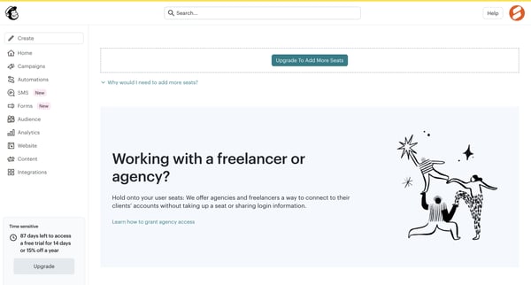 Manage users | Mailchimp screen