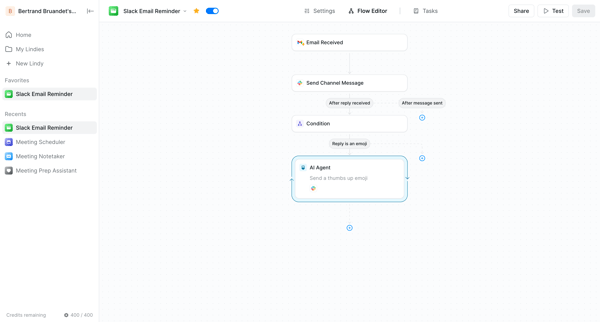 Slack Email Reminder - Lindy screen