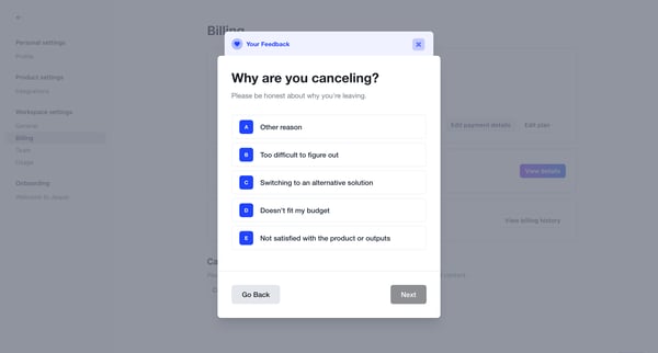 Billing settings - Jasper screen
