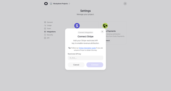 Integrations on nicelydone.com - Visitors screen