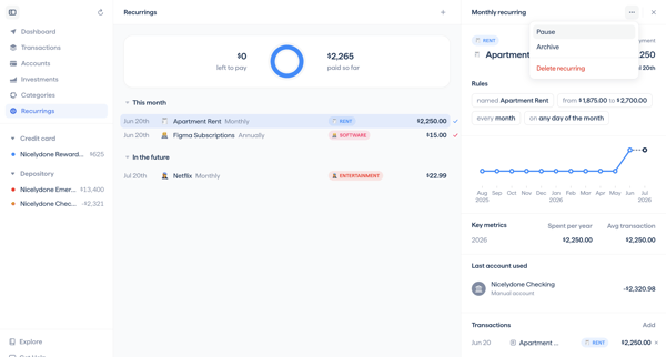 Copilot Money | Recurrings screen