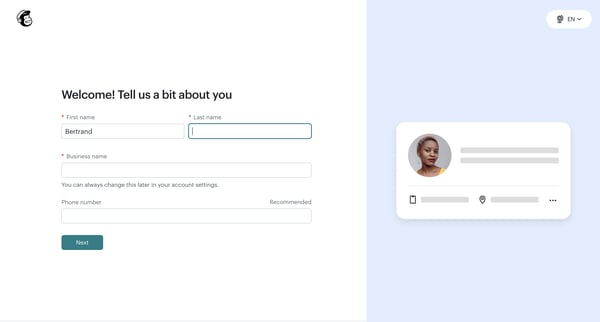 Hello! You're going to love it here | Mailchimp screen