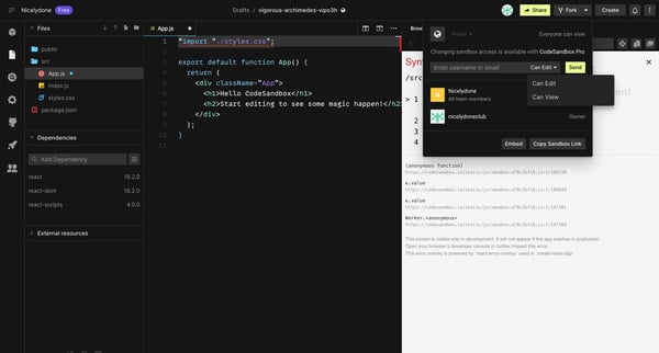 vigorous-archimedes-vipo3h - CodeSandbox screen