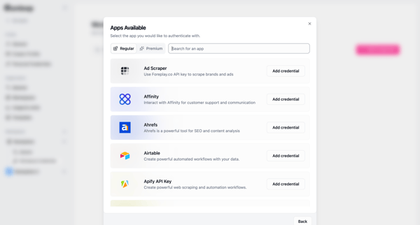 Gumloop | Workspace Credentials screen