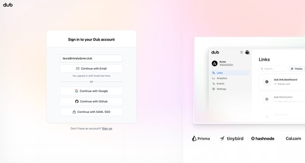 Sign in to Dub.co | Dub.co screen