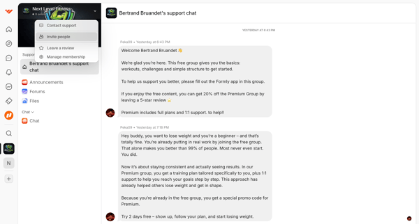 Support | NextLevel Fitness – Free Group screen