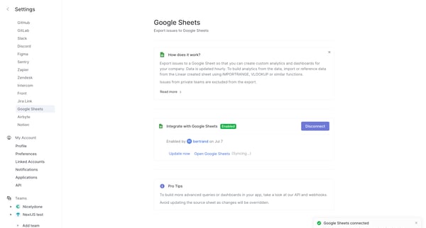Google Sheets screen