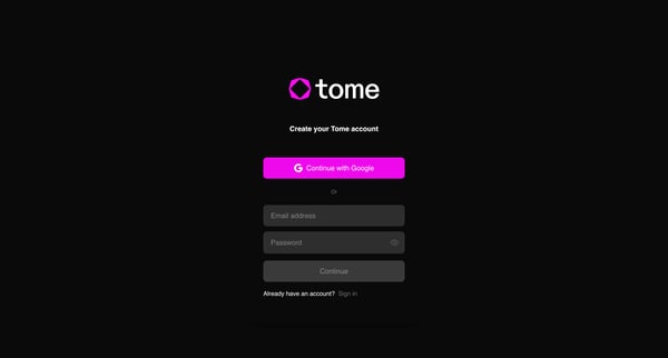 Join the Tome workspace on Tome screen
