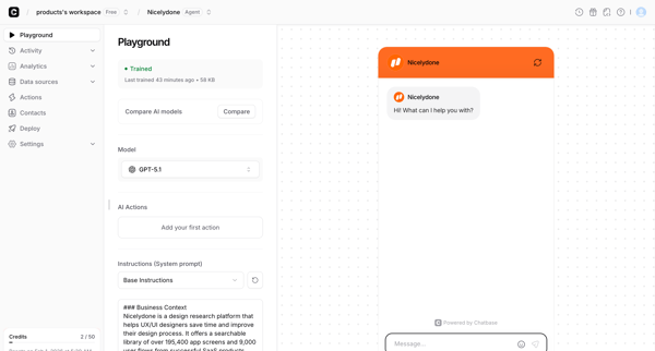 Playground - Chatbase screen