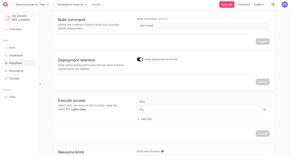 Create execution - Appwrite screen
