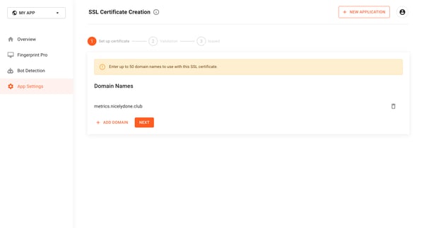 Custom Subdomain | Fingerprint screen
