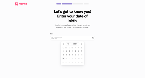 Welcome | Meetup screen