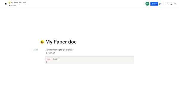My Paper doc – Dropbox Paper screen